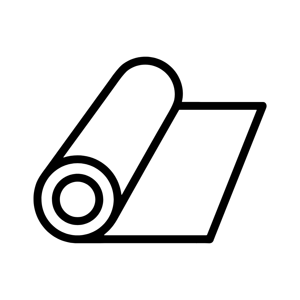 Pictogramme minimaliste noir d'un rouleau de tissu déroulé, icône illustrant le jersey de Lyocell extensible pour la marque Bonjour Leoni.